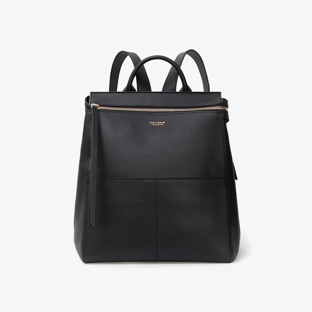 Mina Baie Harper Midi Leather Diaper Backpack Black/Gold